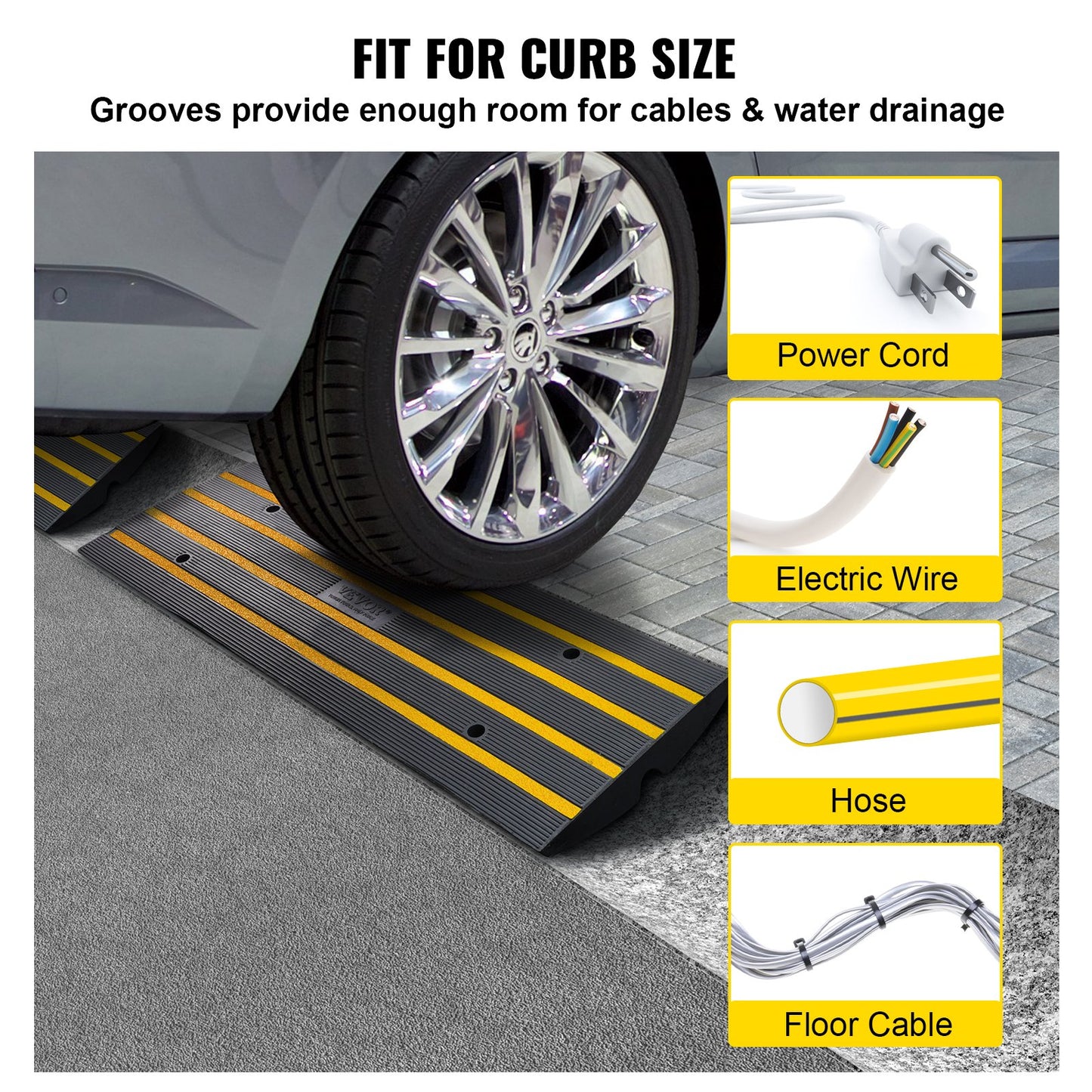 Trottoarramp, 2-pack, 6,6 cm höjd, gummiuppfartsramper, kraftig viktkapacitet 14700 kg, tröskelramp, trottoarkantsramper för lastkaj, garage, trottoar, utbyggbar komplett rampsats