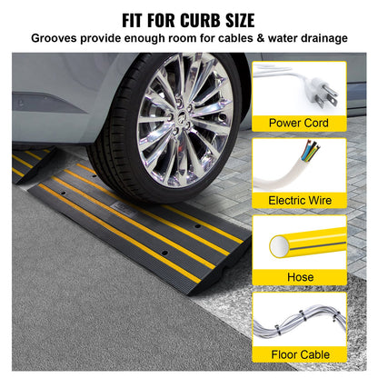 Trottoarramp, 2-pack, 6,6 cm höjd, gummiuppfartsramper, kraftig viktkapacitet 14700 kg, tröskelramp, trottoarkantsramper för lastkaj, garage, trottoar, utbyggbar komplett rampsats