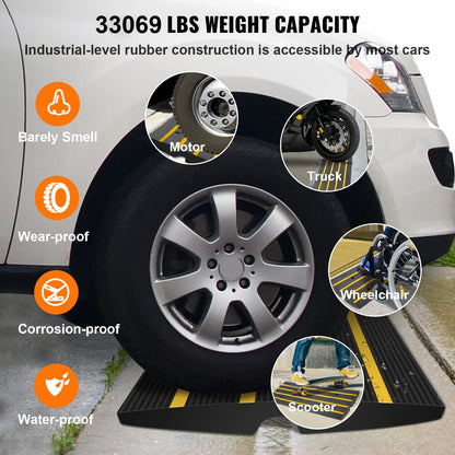 Trottoarramp, 2-pack, 6,6 cm höjd, gummiuppfartsramper, kraftig viktkapacitet 14700 kg, tröskelramp, trottoarkantsramper för lastkaj, garage, trottoar, utbyggbar komplett rampsats