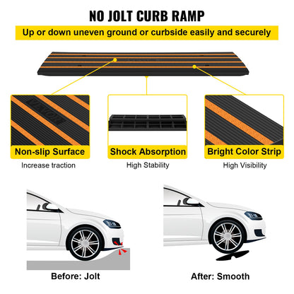 Trottoarramp, 2-pack, 6,6 cm höjd, gummiuppfartsramper, kraftig viktkapacitet 14700 kg, tröskelramp, trottoarkantsramper för lastkaj, garage, trottoar, utbyggbar komplett rampsats