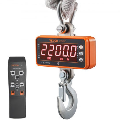 Digital kranvåg, 1000 kg, industriell kraftig hängvåg med fjärrkontroll, gjuten aluminiumhölje och LED-skärm, hög precision för bygg, fabrik, gård, jakt (orange)