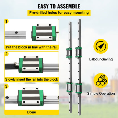 Linear Guide Rail 2Pcs HGR20-1500mm Linear Slide Rail with 1Pcs RM1605-1500mm Ballscrew with BF12/BK12 Kit Linear Slide Rail Guide Rail Square For DIY CNC Routers Lathes Mills