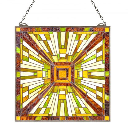 Fönsterpanel i målat glas, 501 x 527 mm, hängande överljuspanel i Tiffany-stil med kedja, stor vertikal rektangulär färgad glaspanel, traditionellt konsthantverk för köksinredning