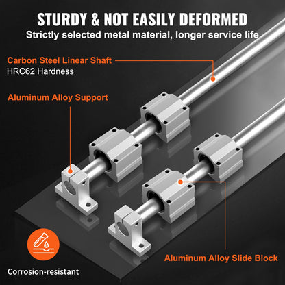 Linear Guide Rail Set, SFC16 1000mm, 2 PCS 39.4 in/1000 mm SFC16 Guide Rails 4 PCS SC16 Slide Blocks 4 PCS Rail Supports, Linear Rails and Bearings Kit for Automated Machines CNC DIY Project