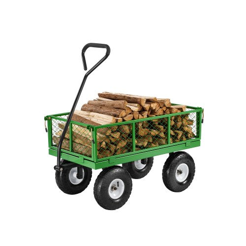 680 Lbs Steel Garden Cart on Wheels, Heavy Duty Garden Wagon Cart Pullable, Metal Outdoor Utility Yard Wagon Carts with 10" Tires, Mesh Removable Sides and 180°Rotating Handle