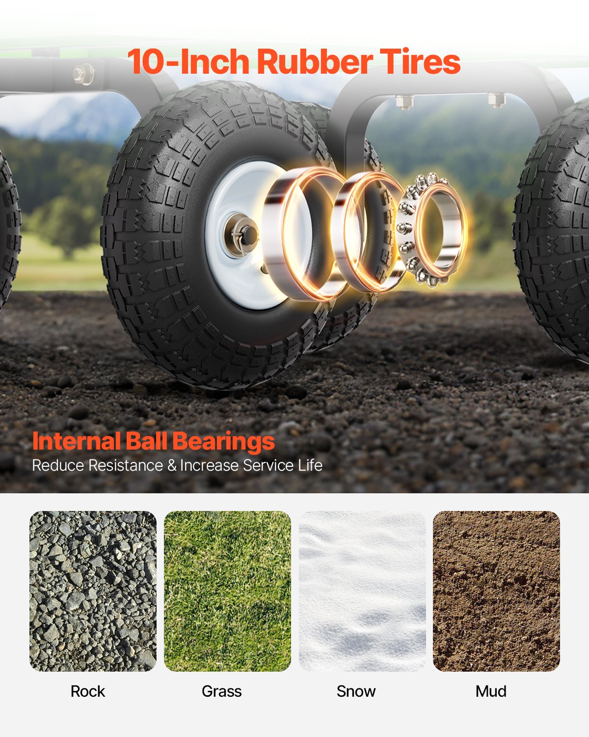 340 kg stålträdgårdsvagn på hjul, kraftig trädgårdsvagn, utdragbar, metall utomhusvagnar med 25 cm däck, avtagbara nätsidor och 180° roterande handtag