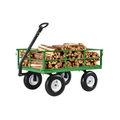 1200 kg stålträdgårdsvagn, kraftig utdragbar trädgårdsvagn, 2-i-1 utomhusmetallvagn med 13-tums terrängdäck, avtagbara nätsidor och 180° roterande handtag