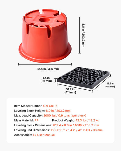 Domkraftblock, 20 cm höga, 900 kg kapacitet, 8 delar kraftiga nivåutjämnare för husbilar - 6 nivåutjämnande block och 2 dynor, husbilstillbehör för husvagnar, 5:e hjuls husbilar med klass A/C