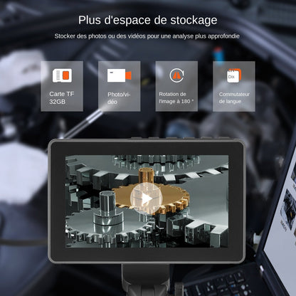 Ledad boroskopkamera med ljus, tvåvägs ledad endoskopinspektionskamera med 6,4 mm liten lins, 5" IPS 1080P HD-skärm, 8X zoom, kamera med 8 LED-ljus för bil, VVS (1,4 m)