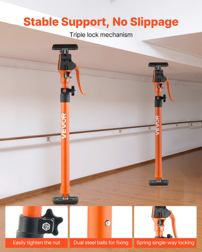 Stödstång för skåpdomkraft, 2-pack, 64,5-115 cm teleskopisk snabbstödstång i stål, justerbart 3:e handssystem upp till 100 kg kapacitet för installation av skåp, lyft av gipsväggar, laststänger