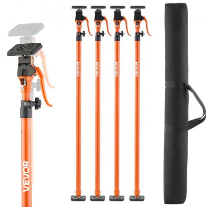 Cabinet Jack Support Pole, 4-Pack, 125-291 cm Steel Telescopic Quick Support Rod, Adjustable 3rd Hand System up to 90 kg Capacity for Installing Cabinets, Lifting Drywall, Cargo Bars