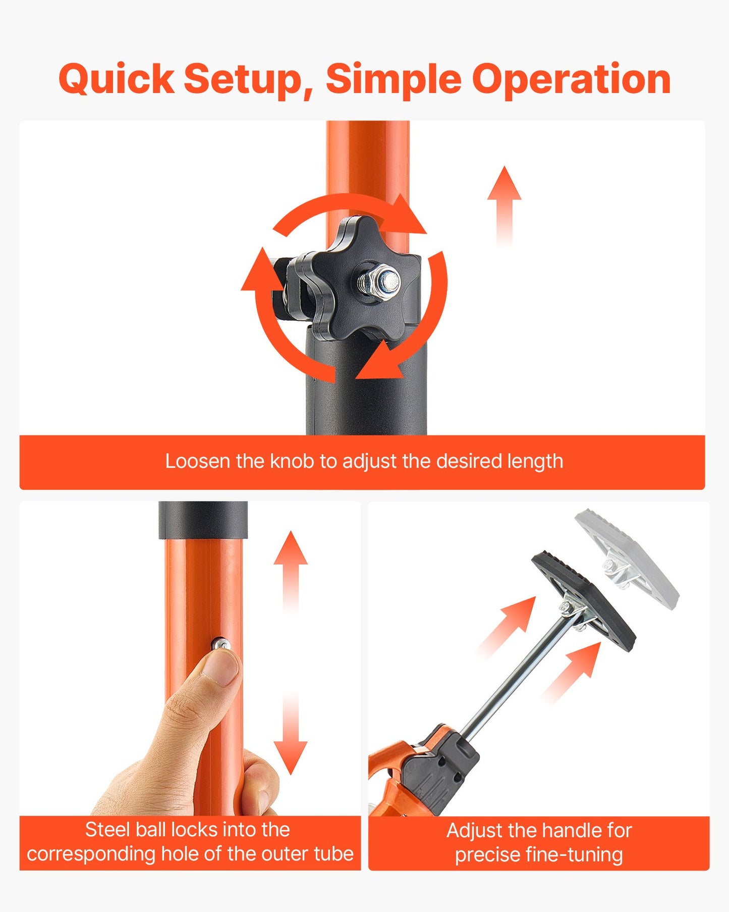 Cabinet Jack Support Pole, 4-Pack, 125-291 cm Steel Telescopic Quick Support Rod, Adjustable 3rd Hand System up to 90 kg Capacity for Installing Cabinets, Lifting Drywall, Cargo Bars