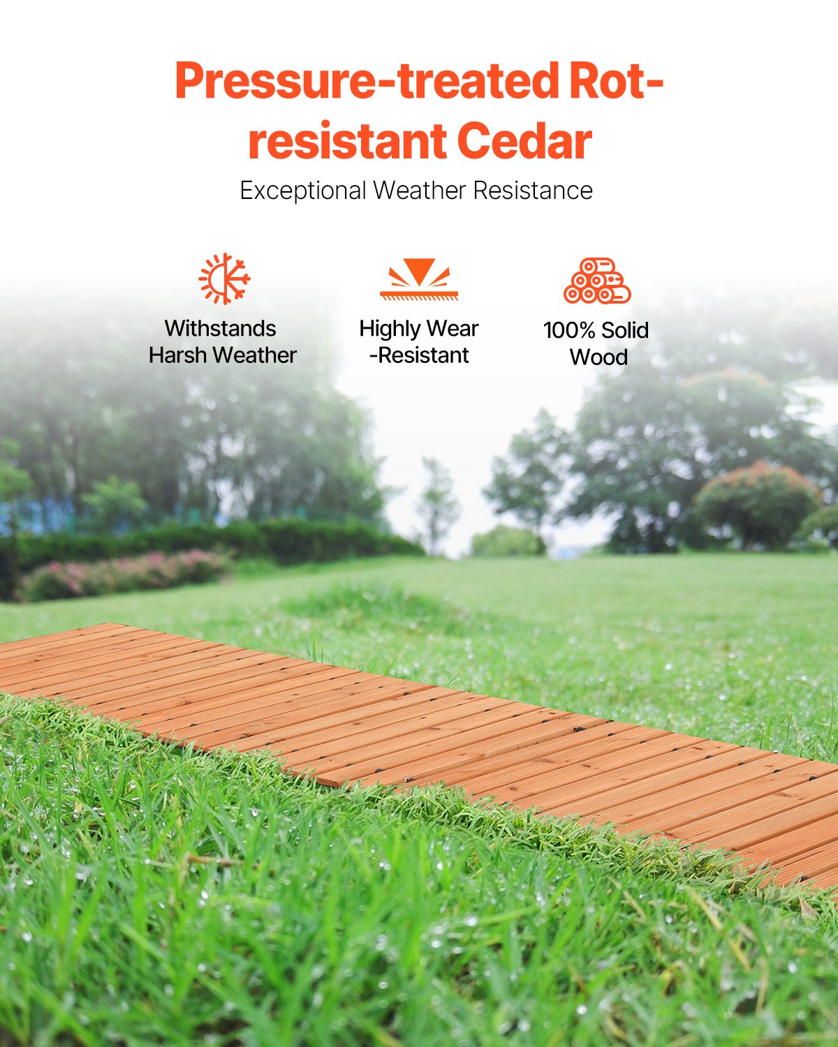 Wooden Garden Pathway, 12 ft L x 22 in W, Non-Slip Straight Garden Walkway, Roll Out Cedar Outdoor Walkway Path with Wire Rope Connection, Decorative Garden Paver for Backyard Wedding Party