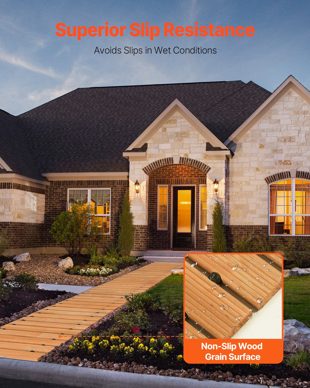 Trädgårdsgång, 7,2 m L x 4,7 cm B, halkfri rak trädgårdsgång, utrullbar cederträgångväg för utomhusbruk med vajeranslutning, dekorativ trädgårdssten för trädgårdsbröllopsfest