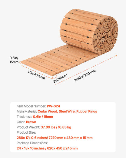 Trädgårdsgång, 7,2 m L x 4,7 cm B, halkfri rak trädgårdsgång, utrullbar cederträgångväg för utomhusbruk med vajeranslutning, dekorativ trädgårdssten för trädgårdsbröllopsfest