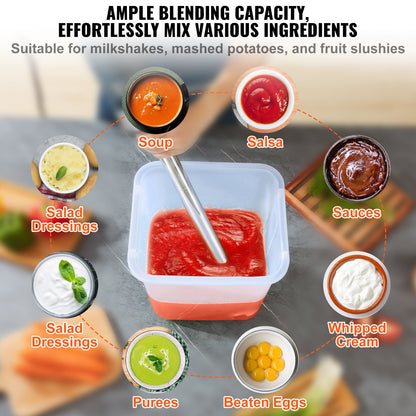 Kommersiell stavmixer, 500 watt kraftig handmixer, köksstavsmixer med variabel hastighet och kniv i 304 rostfritt stål, bärbar multifunktionell mixer för soppa, smoothie, puré, barnmat