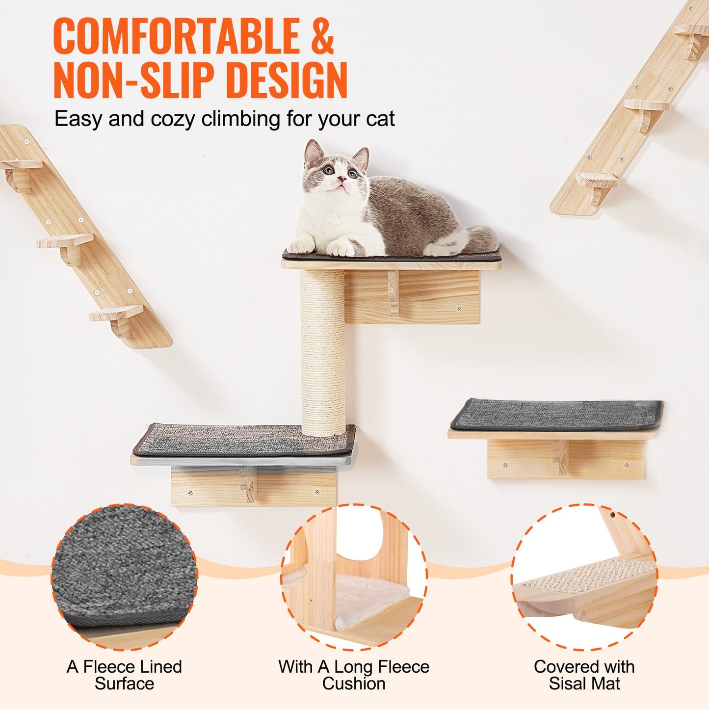 Wall Mounted Cat Shelves, Cat Wall Shelves and Perches with Jumping Boards, Cat Beds, Hammocks & Cat Tree, Cat Furniture and Shelves up to 40 lbs for Sleeping, Playing, Climbing, Set of 9