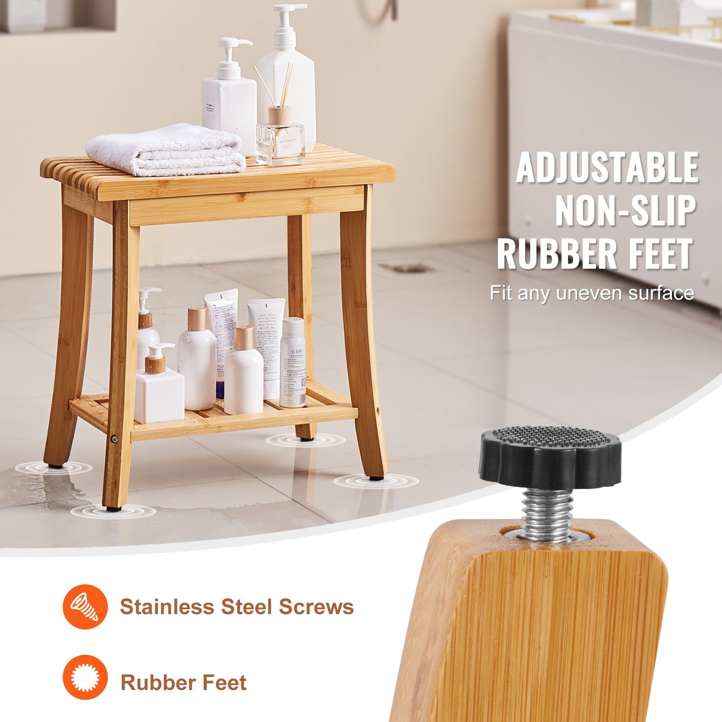 Duschbänk i bambu 48,5 x 28,7 x 46,5 cm duschpall för badrum