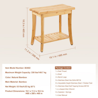 Duschbänk i bambu 48,5 x 28,7 x 46,5 cm duschpall för badrum