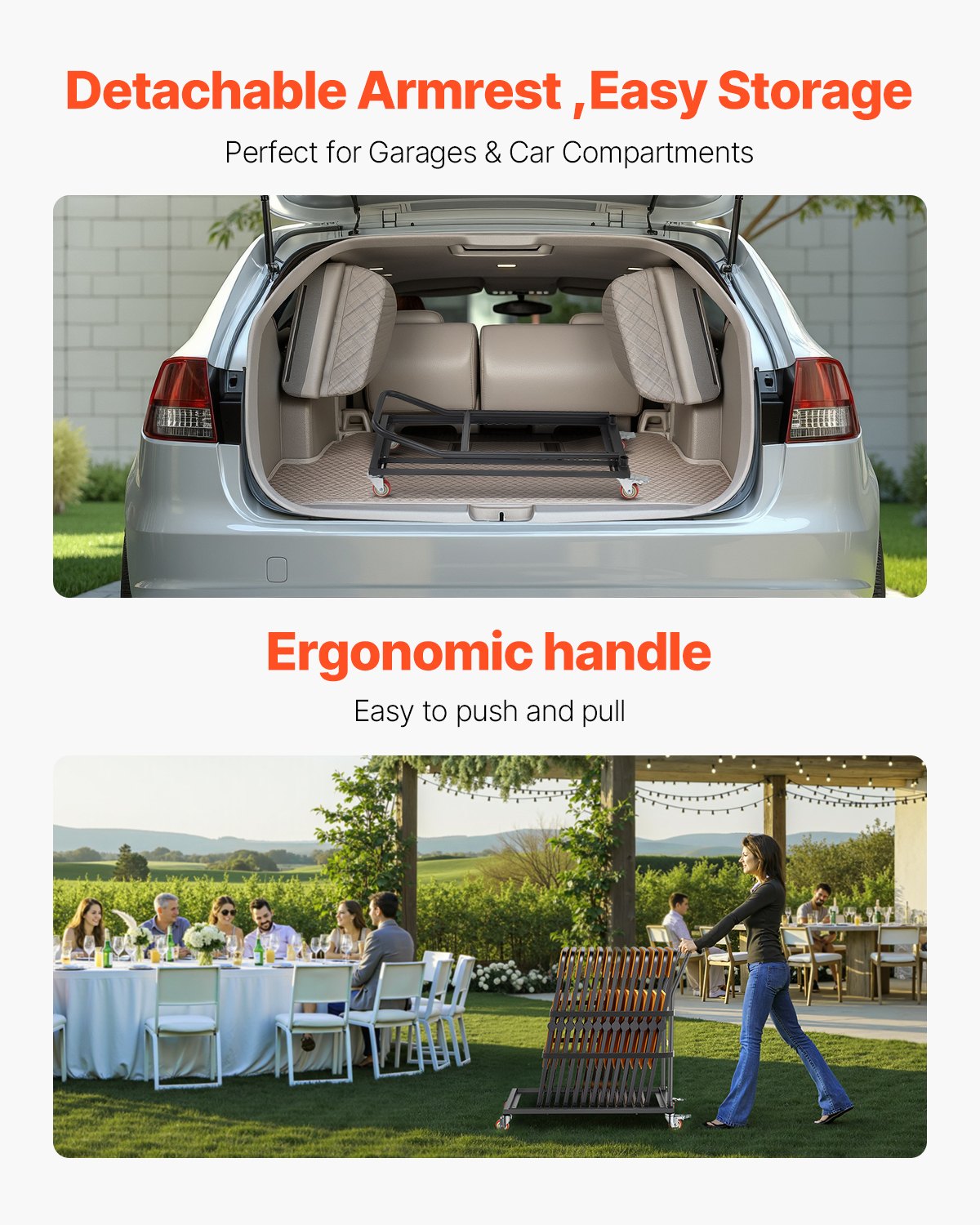 Hopfällbar stolsställning, kapacitet 147 kg, L-formad vertikal stolsvagn för 25 stolar, kraftig metallstolsvagn med gummihjul, multifunktionell stolshållare, mattsvart