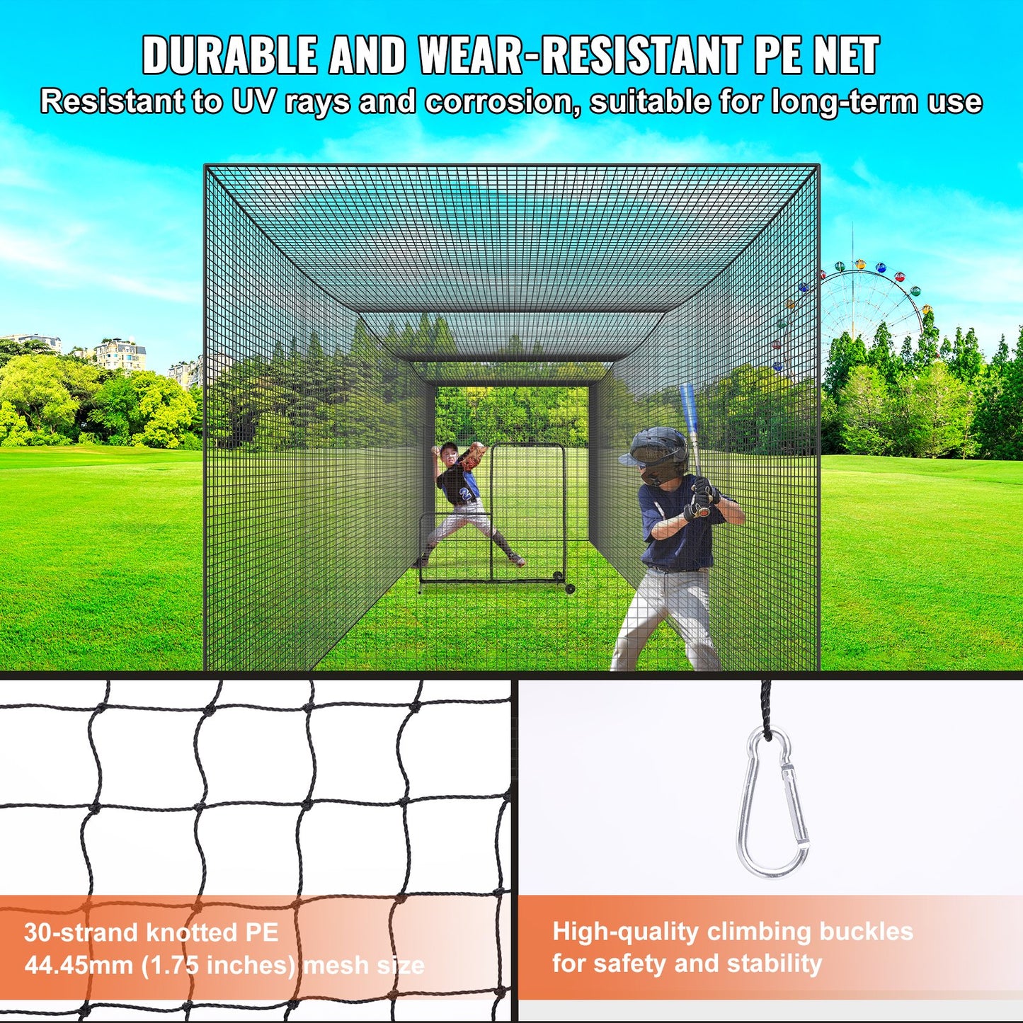 Basebollslagnät, professionellt softbollbasebollslagnät, bärbart pitchingburnät med dörr och bärväska, kraftigt slutet PE-nät, 35FT (ENDAST NÄT)