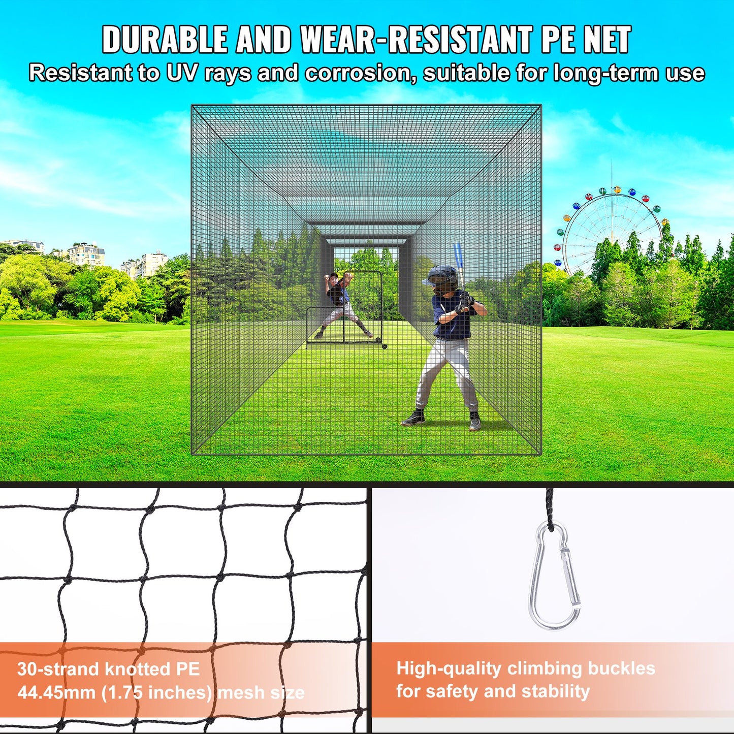 Basebollslagnät, professionellt softbollbasebollslagträningsnät, bärbart pitchingburnät med dörr och bärväska, kraftigt slutet PE-nät, 17,5 m (endast nät)