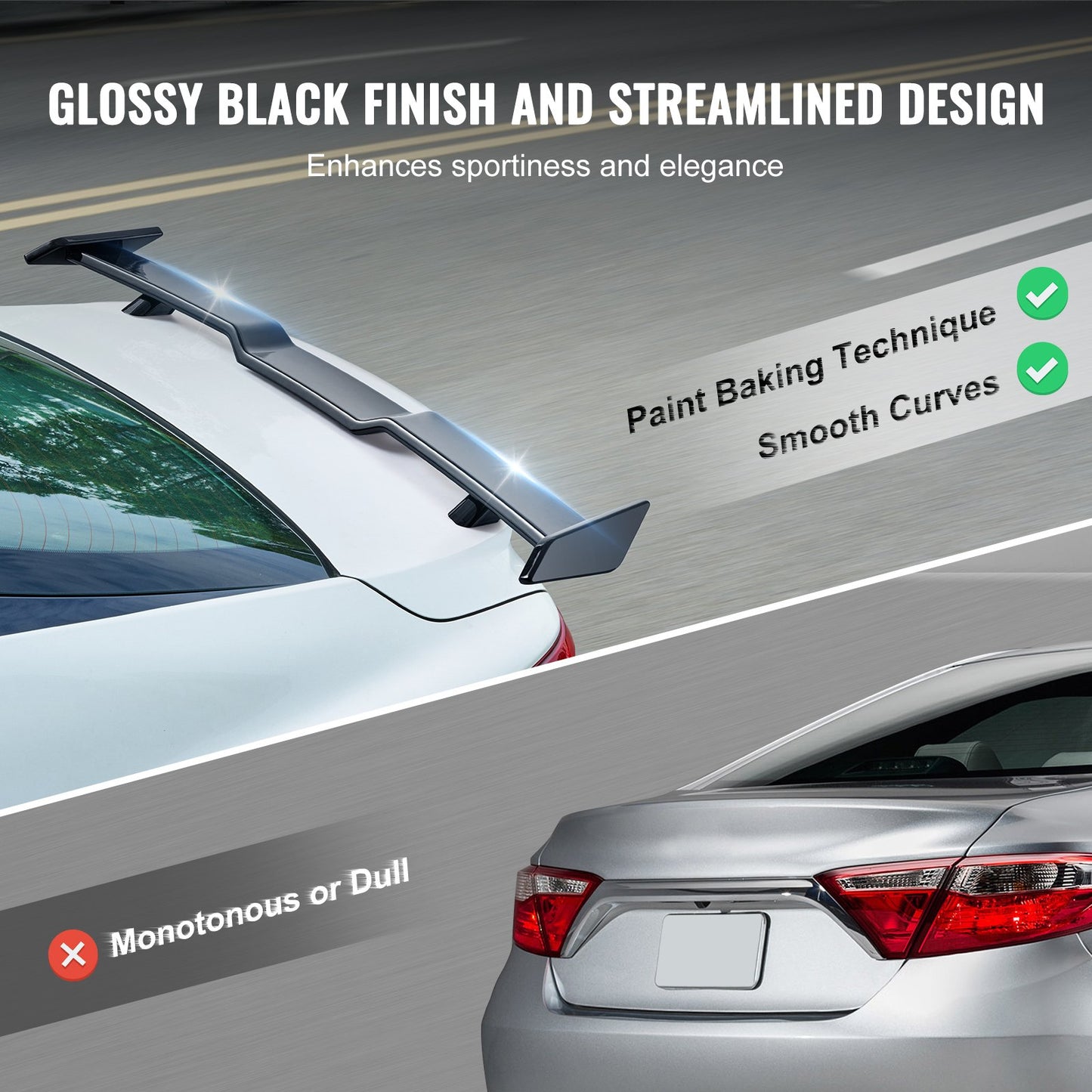 GT Wing bilspoiler, 57,9 tums spoiler, kompatibel med Camry 2018-2023, höghållfast ABS-material, bakfärg, bakspoilervinge för bilar, racingspoilers för bilar, glansig svart