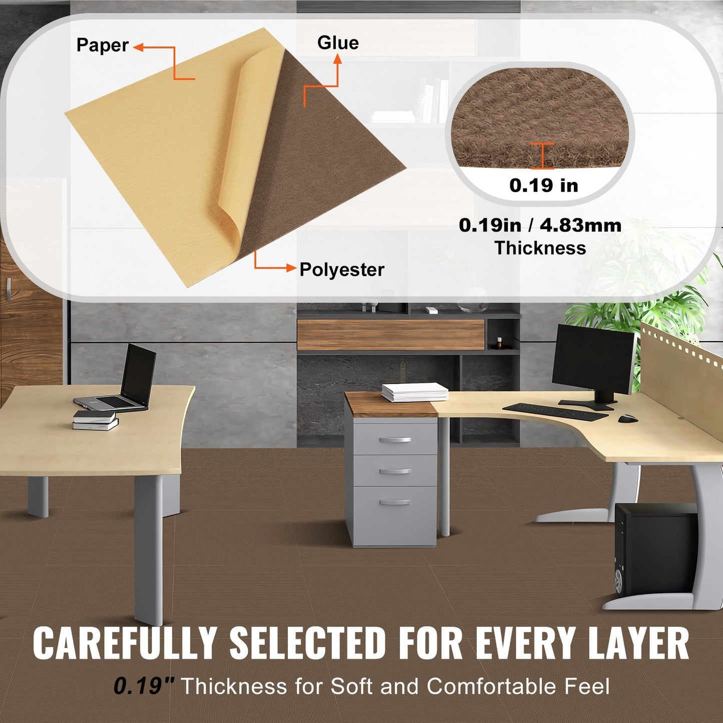 Carpet Tiles Peel and Stick, 18” x 18” Squares Self Adhesive Carpet Floor Tile, Soft Padded Carpet Tiles, Easy Install DIY for Bedroom Living Room Indoor Outdoor (10 Tiles, Dark Brown)