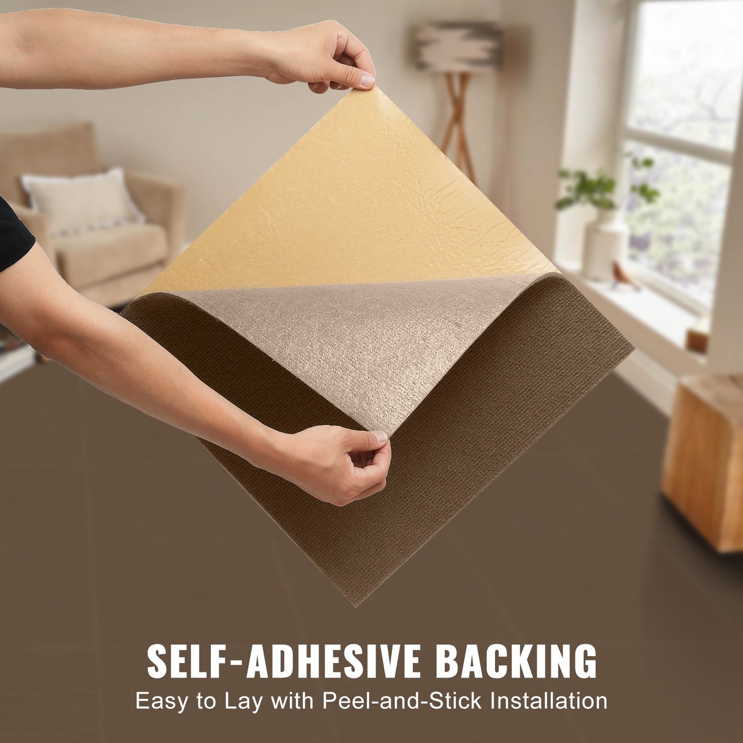 Carpet Tiles Peel and Stick, 18” x 18” Squares Self Adhesive Carpet Floor Tile, Soft Padded Carpet Tiles, Easy Install DIY for Bedroom Living Room Indoor Outdoor (10 Tiles, Dark Brown)