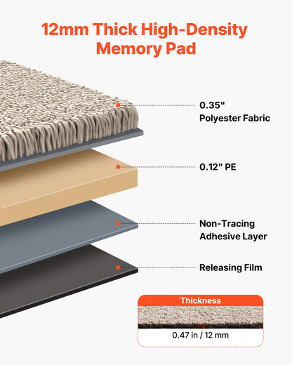Carpet Tiles 457x457 mm, 10 Pack Carpet Square Rug Detachable & Damage-free, Self Adhesive Home Floor Soft Plush Padded for 2.1㎡ Coverage, Easy DIY for Living Room & Bedroom, Light Brown