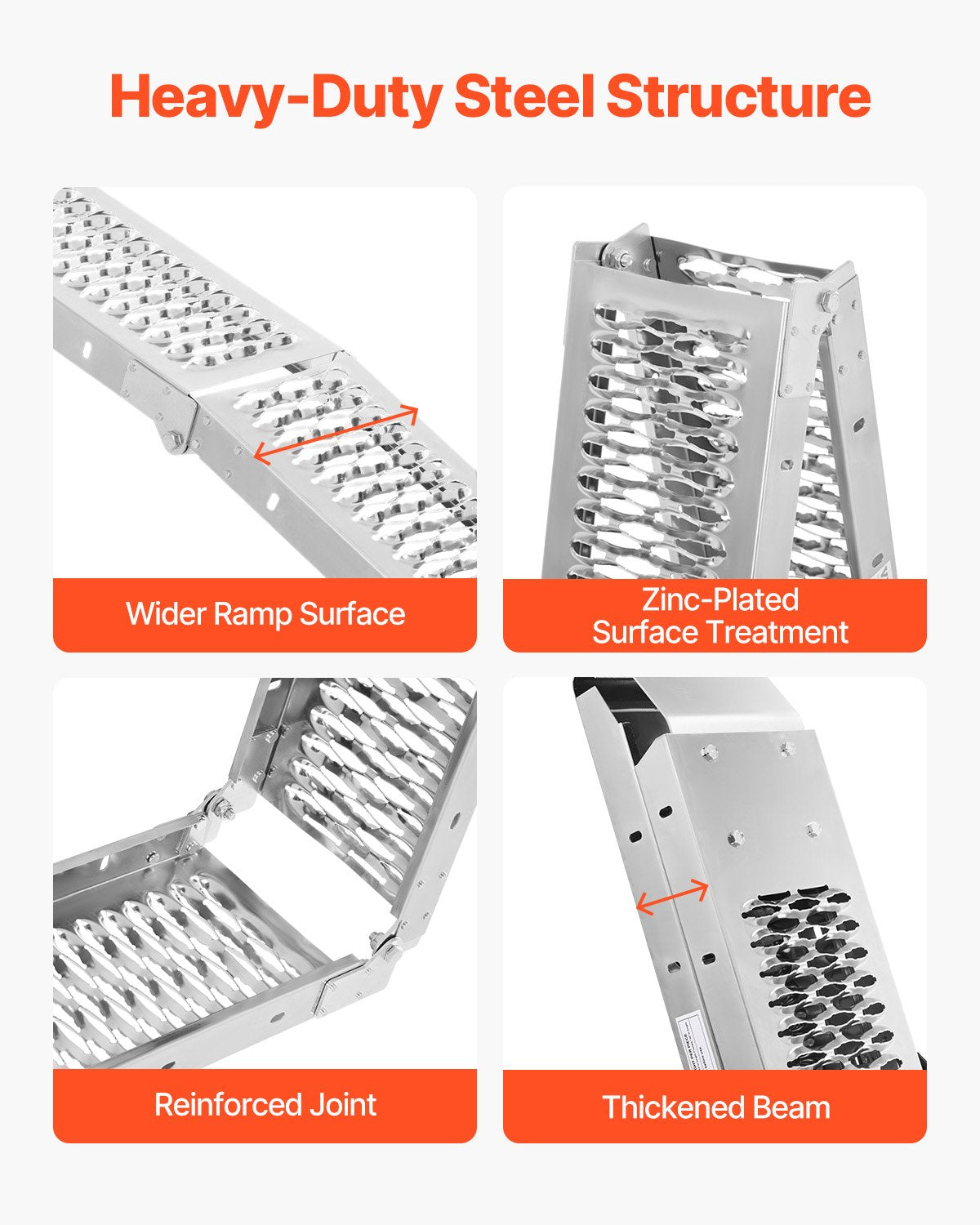 Stålramper, 1000 lbs, 2 st kraftiga ramper med bredare rampyta, universell stabil lastramp med handtag, passar för ATV, UTV, motorcykel, elcykel, etc.