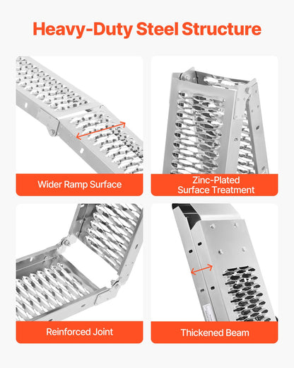 Stålramper, 1000 lbs, 2 st kraftiga ramper med bredare rampyta, universell stabil lastramp med handtag, passar för ATV, UTV, motorcykel, elcykel, etc.