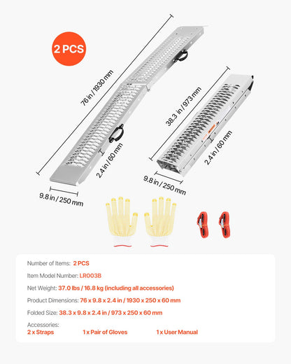 Stålramper, 1000 lbs, 2 st kraftiga ramper med bredare rampyta, universell stabil lastramp med handtag, passar för ATV, UTV, motorcykel, elcykel, etc.