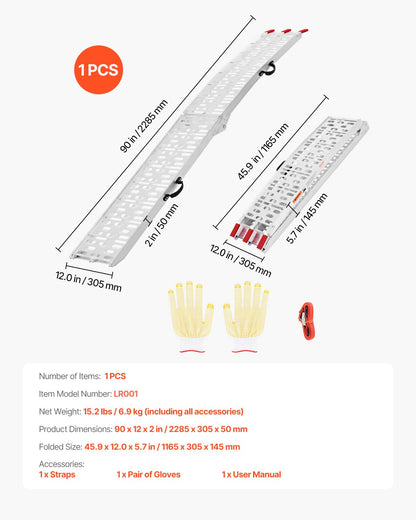 Aluminiumramper, 750 lbs, 1 st kraftiga ramper med bredare rampyta, universell stabil lastramp med handtag, passar för motorcykel, elcykel, cykel etc.