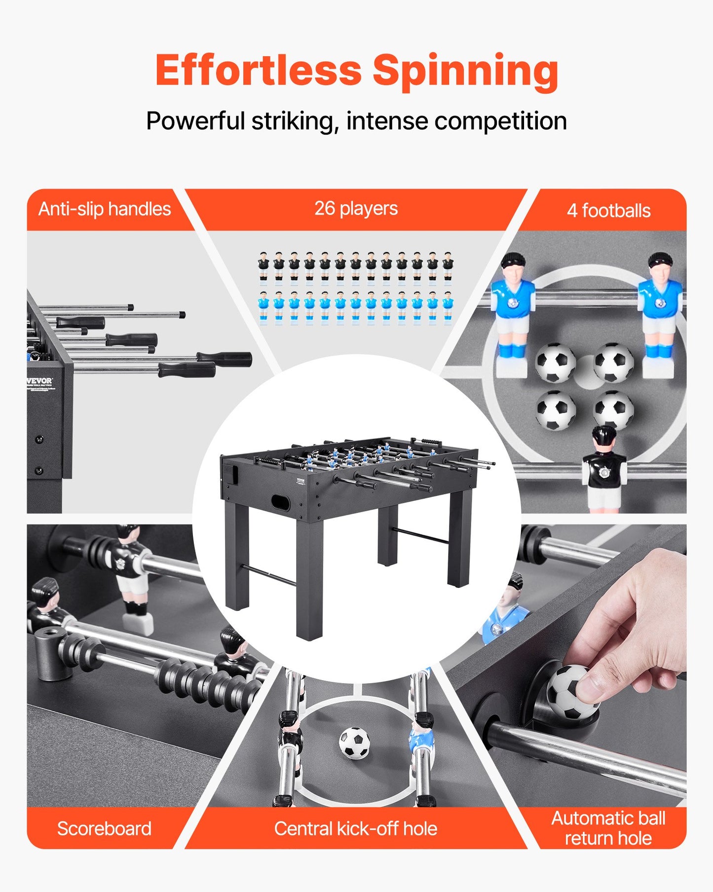 Foosball Table, 137 cm Standard Size Table, Indoor Full Size Foosball Tables for Home, Family, and Game Room, Durable Soccer Set, Includes 4 Balls, Score Keeper, and 2 Cup Holders