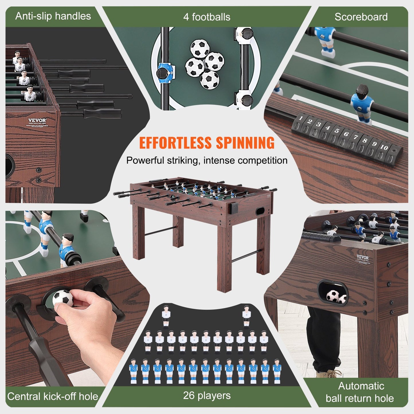 Fotbollsbord, 55 tums standardstorlek fotbollsbord, inomhusfotbollsbord i full storlek för hem, familj och spelrum, fotboll med fotbollsbordsset, inkluderar 4 bollar och 2 mugghållare