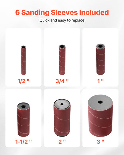 Oscillerande spindelslip, 2000 varv/min bänkspindelslip med 6 hylsor (12,7–76,2 mm), 16 mm slaglängd och 390 x 415 mm brett arbetsbord för möbelfinish, hantverksslipning, gör-det-själv-träbearbetning