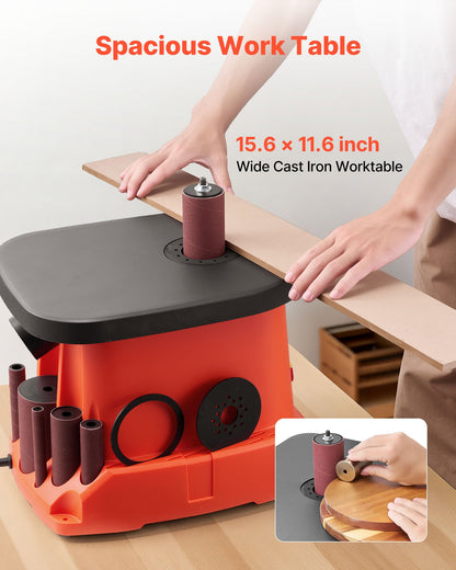 Oscillerande spindelslip, 2000 varv/min bänkspindelslip med 6 hylsor (12,7–76,2 mm), 16 mm slaglängd och 397 x 295 mm gjutjärnsbord för möbelfinish, hantverksslipning, gör-det-själv-träbearbetning