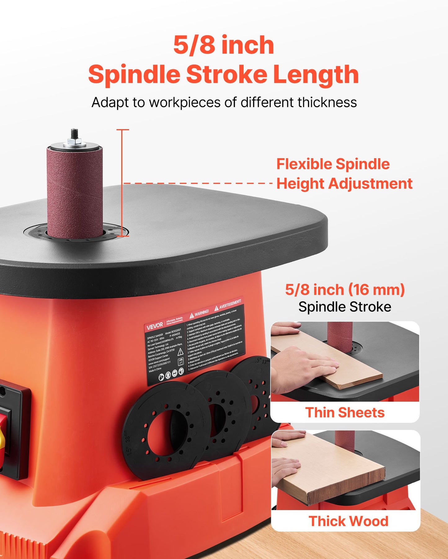 Oscillerande spindelslip, 2000 varv/min bänkspindelslip med 6 hylsor (12,7–76,2 mm), 16 mm slaglängd och 397 x 295 mm gjutjärnsbord för möbelfinish, hantverksslipning, gör-det-själv-träbearbetning