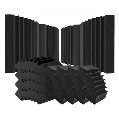 Akustiska skumpaneler, 4-pack 16,5 x 6,3 x 12 tum, självhäftande ljudisolerande väggpaneler med hög densitet, brandsäkra akustiska paneler, ljuddämpande paneler för studioväggar och tak, svarta