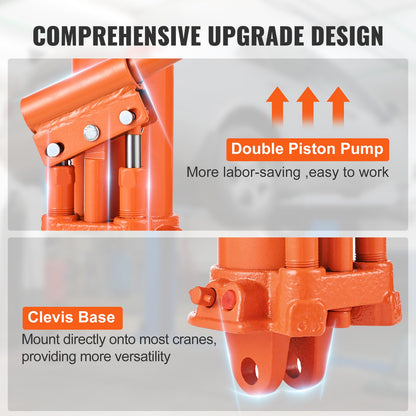 Hydraulisk domkraft med lång ram, 8 tons motorlyftcylinder med dubbelkolvpump och gaffelbas, Hydraulisk ramcylinder för motorlyft, Hydrauliska garage-/verkstadskranar, Mekanisk, Lantbruk