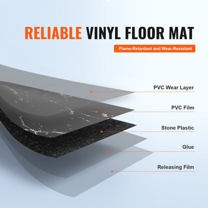Självhäftande vinylgolvplattor 12 x 12 tum, 50 plattor 1,5 mm tjocka, självhäftande, svart marmorstruktur, gör-det-själv-golv för kök, matsal, sovrum och badrum, enkelt för heminredning