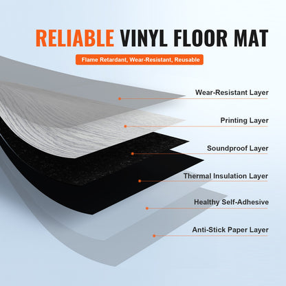 Självhäftande vinylgolvplattor 36 x 6 tum, 20 plattor 0,62 mm tjocka, självhäftande, ljusgrå träådring, gör-det-själv-golv för kök, matsal, sovrum och badrum, enkelt för heminredning