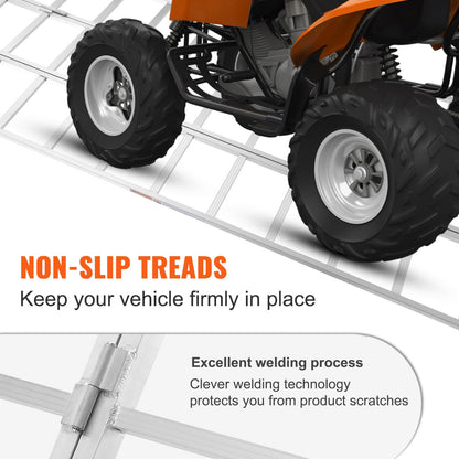 Aluminiumramper, 1500 lbs, Trippelvikbar ramp med lastremmar, Hopfällbar lastramp för motorcykel, traktor, ATV/UTV, lastbilar, gräsklippare, snöslunga, 77"L x 54"B, 1 st
