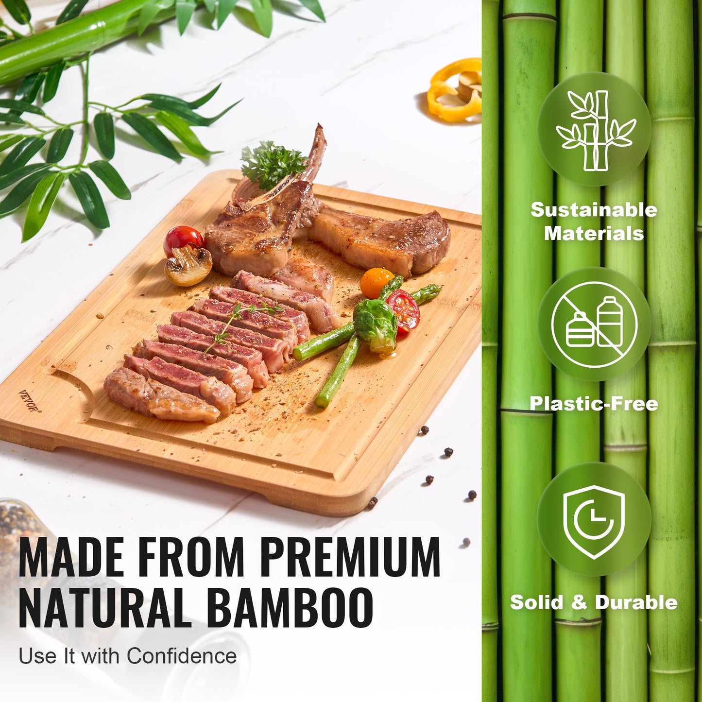 Cutting Board, 3 Pieces, Premium Versatile Bamboo Cutting Board with Food-Grade Oil and Juice Groove,Sturdy & Durable Chopping Board with Built-in Handle, Fit for Display, Chopping & Serving