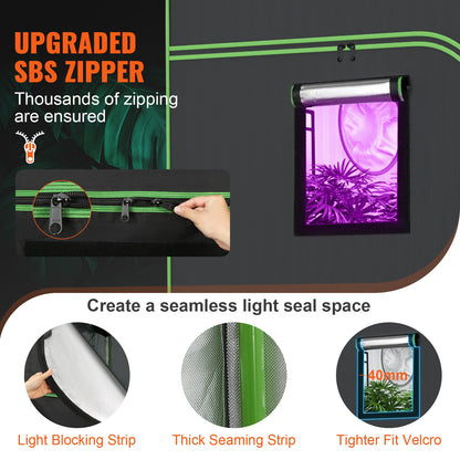 10x10 odlingstält, 120'' x 120'' x 80'', högreflekterande 600D Mylar hydroponiskt odlingstält med observationsfönster, verktygsväska och golvbricka för odling av inomhusväxter